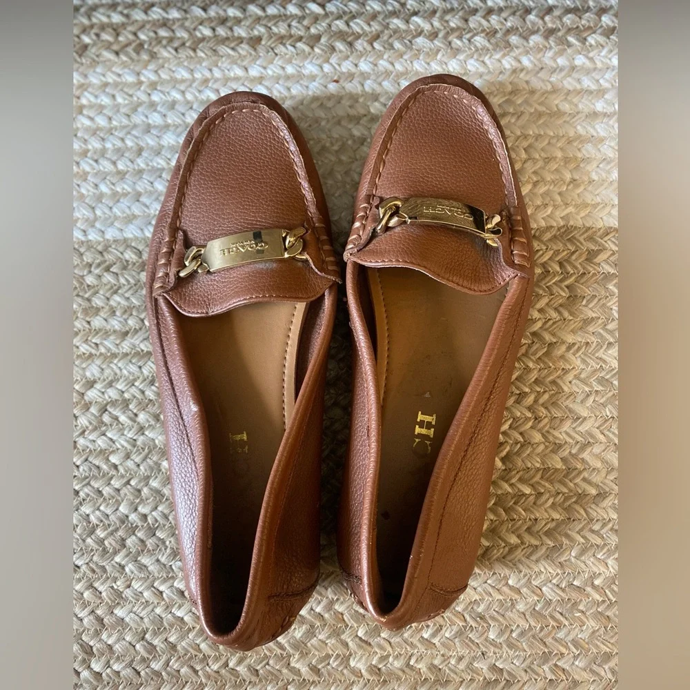 Coach Brown Leather Moccasin Loafers with Gold Tone Hardware